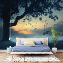Load image into Gallery viewer, Tree Swing Sunset Wall Mural – Serene Forest Bedroom Wallpaper, Nature Landscape Art for Modern Home Decor Vn097