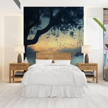 Load image into Gallery viewer, Tree Swing Sunset Wall Mural – Serene Forest Bedroom Wallpaper, Nature Landscape Art for Modern Home Decor Vn097