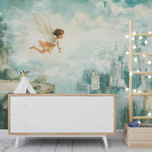 Load image into Gallery viewer, Whimsical Fairy Wall Mural for Kids Room – Flying Fairy &amp; Fantasy Castle Wallpaper Vn100