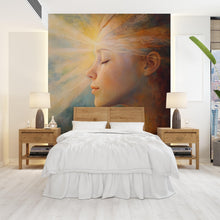 Load image into Gallery viewer, Large Dreamy Wall Mural of Woman’s Face with Radiant Light – Serene Feminine Art for Bedroom, Meditation Room, or Spa Decor Vn101