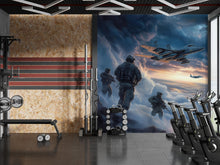 Load image into Gallery viewer, Military Gym Wall Art | Fighter Jet &amp; Soldier Mural | Tactical Motivation Poster | Home Gym Decor | Warplane Canvas Print Vn103