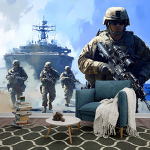 Load image into Gallery viewer, Military Gym Wall Mural - Soldier &amp; Warship Design for Home or Commercial Fitness Center Decor Vn106