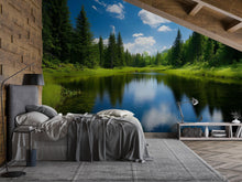 Load image into Gallery viewer, 3D Forest Lake Wallpaper Mural For Bedroom Or Living Room | Scenic Nature Wall Art With Blue Sky Reflection | Stylish Landscape Decor