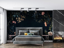 Load image into Gallery viewer, Dark Floral Wall Mural | Vintage Botanical Wallpaper for Bedroom | Romantic Large Flower Removable Wall Art | Peel and Stick Decor Vn182