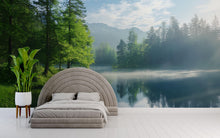 Load image into Gallery viewer, 3D Misty Forest Lake Wallpaper Mural For Bedroom Or Living Room | Serene Morning Nature Scene Wall Art | Stylish Landscape Decor Gift