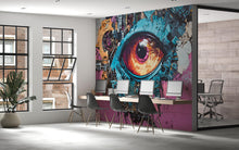Load image into Gallery viewer, Cyberpunk Eye Wall Mural, Graffiti Tech Art Wallpaper, Futuristic Industrial Office Decor, Modern Creative Workspace Accent Wall Vn204