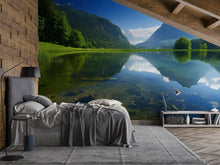 Load image into Gallery viewer, 3D Mountain Lake Reflection Wallpaper Mural For Bedroom Or Living Room | Scenic Nature Wall Art With Blue Sky | Stylish Landscape Gift