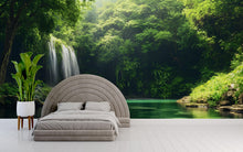 Load image into Gallery viewer, 3D Tropical Waterfall Wallpaper Mural For Bedroom Or Living Room | Lush Jungle Wall Art With Greenery | Stylish Nature Decor Gift