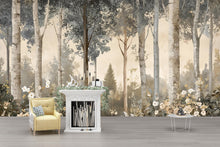 Load image into Gallery viewer, Forest Wall Mural – Neutral Tree Wallpaper, Scandinavian Nature Wall Art, Large Woodland Removable Mural Vn248