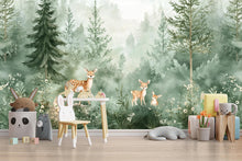 Load image into Gallery viewer, Woodland Deer Forest Wall Mural – Nursery Wallpaper for Kids Room, Removable Peel &amp; Stick Animal Wall Art Vn263