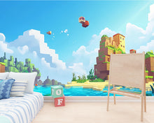 Load image into Gallery viewer, Minecraft Style Kids Wall Mural - Pixel Art Lake Scene Wallpaper - Boys Room Decor Vn280