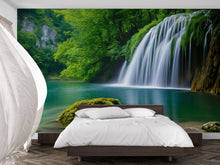 Load image into Gallery viewer, Vertical Waterfall Forest Wallpaper Mural | Lush Jungle Nature Wall Art With Cascading Stream | 3D Scenic Decor For Bedroom Or Spa