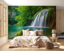 Load image into Gallery viewer, Vertical Waterfall Forest Wallpaper Mural | Lush Jungle Nature Wall Art With Cascading Stream | 3D Scenic Decor For Bedroom Or Spa