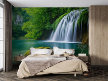 Load image into Gallery viewer, Vertical Waterfall Forest Wallpaper Mural | Lush Jungle Nature Wall Art With Cascading Stream | 3D Scenic Decor For Bedroom Or Spa