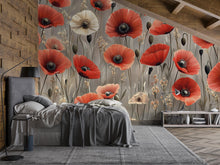 Load image into Gallery viewer, Red Poppy Floral Wall Mural – Large Botanical Flower Wallpaper for Bedroom, Living Room, or Accent Wall Décor Vn333