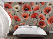 Load image into Gallery viewer, Red Poppy Floral Wall Mural – Large Botanical Flower Wallpaper for Bedroom, Living Room, or Accent Wall Décor Vn333