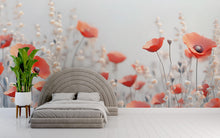 Load image into Gallery viewer, Red Poppy Flower Wall Mural | Modern Floral Bedroom Wallpaper | Botanical Large-Scale Peel &amp; Stick Mural Vn334