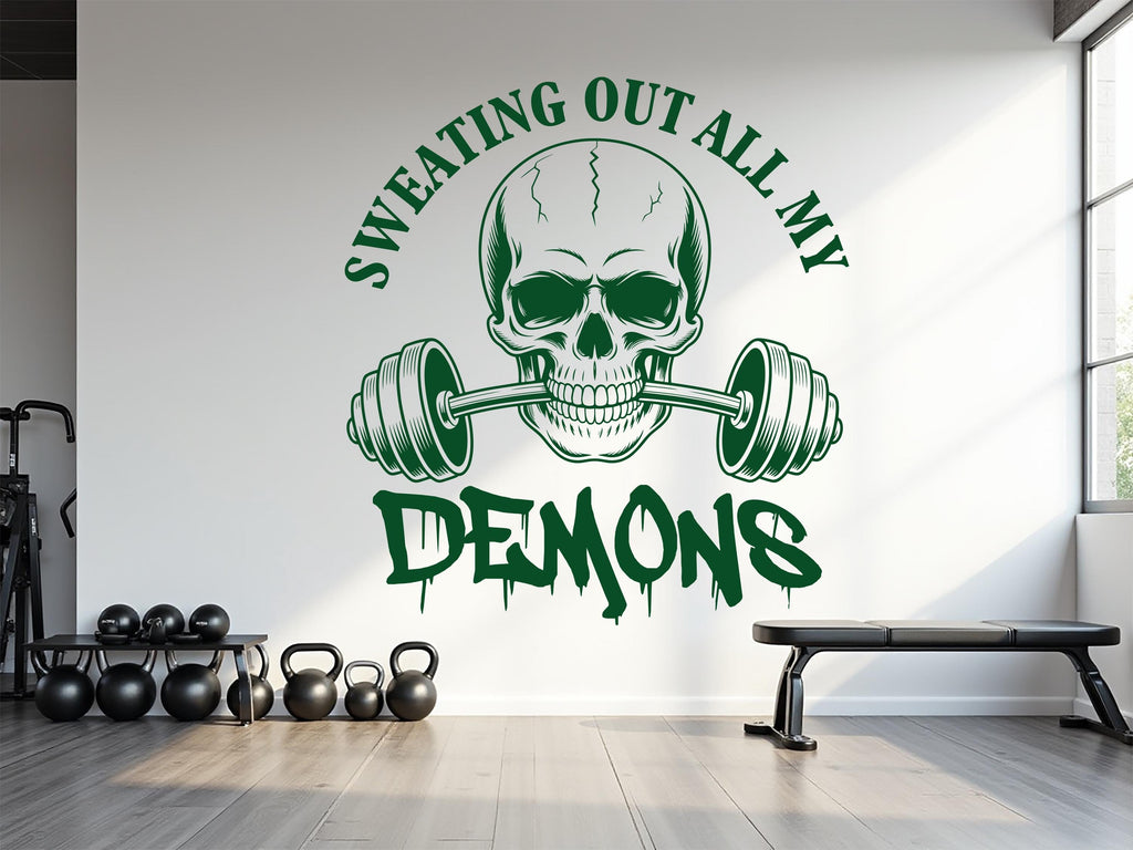 Sweating out all my demons Wall Decor Fitness Wall Art Skull Gym Wall Decals Crossfit Wall Decal Crossfit Gifts Home Gym Sticker Gym 793RS