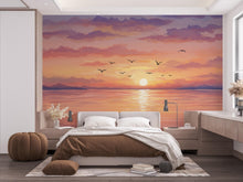 Load image into Gallery viewer, Sunset Beach Wallpaper Watercolor Sea Sunset Mural with Ocean Beach Wall Art for Nursery Bedroom or Living Room 755RS