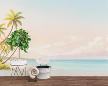 Load image into Gallery viewer, Palm Beach Wallpaper Watercolor Sea Palm Beach Mural with Ocean Beach Wall Art for Nursery Bedroom or Living Room 756RS