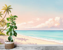 Load image into Gallery viewer, Palm Beach Wallpaper Watercolor Sea Palm Beach Mural with Ocean Beach Wall Art for Nursery Bedroom or Living Room 756RS