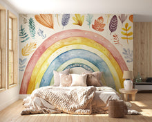 Load image into Gallery viewer, Watercolor Rainbow Wall Mural – Colorful Boho Kids Room Wallpaper, Gender Neutral Nursery Decor, Large Peel and Stick Wall Art Vn401
