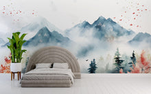 Load image into Gallery viewer, 3D Nature Wallpaper Mural With Misty Mountains, Forest Trees And Birds – Stylish Landscape Wall Art For Bedroom, Living Room Or Holiday