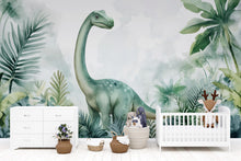 Load image into Gallery viewer, Dinosaur Wall Mural for Kids Room – Watercolor Jungle Brachiosaurus Art Vn407