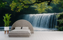 Load image into Gallery viewer, 3D Waterfall Wallpaper Mural With Lush Green Forest – Realistic Nature Wall Art For Bedroom, Living Room Or Cabin – Peaceful Stylish Decor