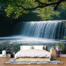 Load image into Gallery viewer, 3D Waterfall Wallpaper Mural With Lush Green Forest – Realistic Nature Wall Art For Bedroom, Living Room Or Cabin – Peaceful Stylish Decor