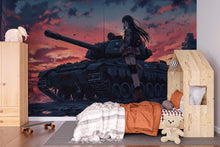 Load image into Gallery viewer, Anime Girl &amp; Tank Wall Mural – Sunset War Scene Art, Japanese Manga Office Decor, Large Anime Wallpaper Poster Vn455