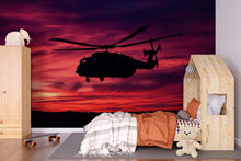 Load image into Gallery viewer, Helicopter Wall Mural for Boys Bedroom – Military Aircraft Sunset Wallpaper – Teen Room Decor – Aviation Theme Wall Art Vn460