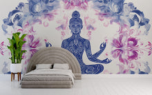 Load image into Gallery viewer, Boho Yoga Wall Mural | Meditating Woman Art | Zen Floral Tapestry for Bedroom Décor Vn481