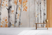 Load image into Gallery viewer, Birch Tree Wall Mural | Autumn Forest Wallpaper | Neutral Nature Accent Wall | Scandinavian Woodland Peel and Stick Wall Art Vn491