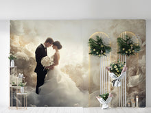 Load image into Gallery viewer, Romantic Wedding Couple Wall Mural – Elegant Floral Bridal Backdrop, Arch Door Nature Design, Custom Wallpaper Art Vn506