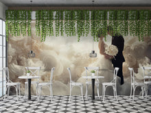 Load image into Gallery viewer, Romantic Wedding Couple Wall Mural – Elegant Floral Bridal Backdrop, Arch Door Nature Design, Custom Wallpaper Art Vn506