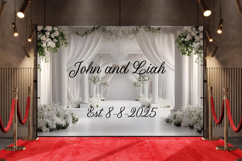 Custom Wedding Welcome Sign | Personalized Elegant White Floral Sign | Couple Name & Date | Wedding Decor Vn509