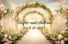 Load image into Gallery viewer, Elegant Floral Wedding Backdrop Sign - Personalized Arch Design with Names &amp; Date - Custom Wedding Decor Vn510
