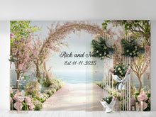 Load image into Gallery viewer, Romantic Wedding Backdrop with Names &amp; Date – Cherry Blossom Arch Decor Vn511