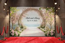 Load image into Gallery viewer, Romantic Wedding Backdrop with Names &amp; Date – Cherry Blossom Arch Decor Vn511