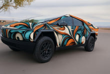 Load image into Gallery viewer, Colorful Swirl Car Wrap Retro Modern Vinyl Design with Orange Teal Blue Accents – Full Vehicle Wrap Gift for Car Lovers – Race &amp; Art Style