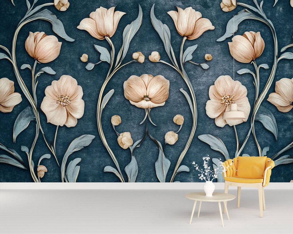 3D Floral Wallpaper – Elegant Raised Flower Wall Mural With Soft Pastel Blooms – Stylish Modern Wall Decor For Bedroom, Living Room