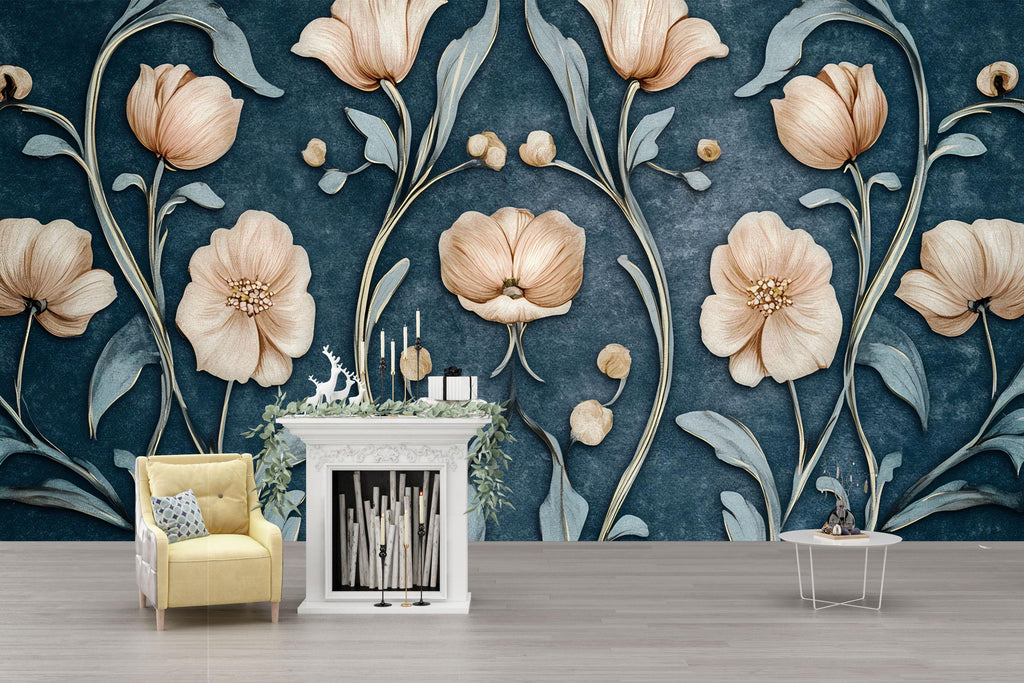 3D Floral Wallpaper – Elegant Raised Flower Wall Mural With Soft Pastel Blooms – Stylish Modern Wall Decor For Bedroom, Living Room