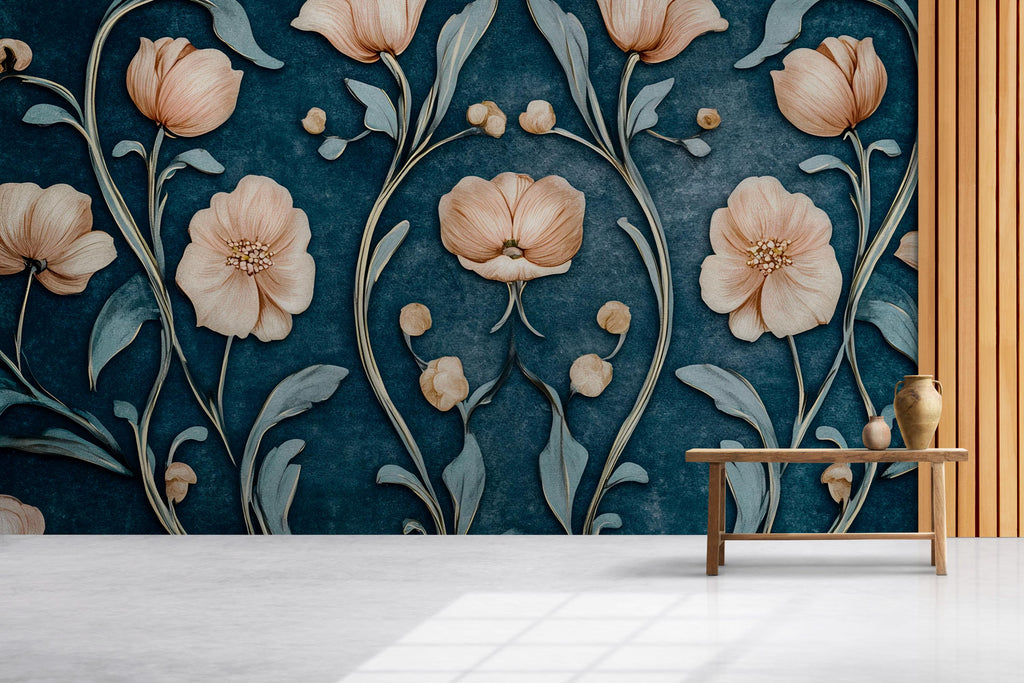 3D Floral Wallpaper – Elegant Raised Flower Wall Mural With Soft Pastel Blooms – Stylish Modern Wall Decor For Bedroom, Living Room