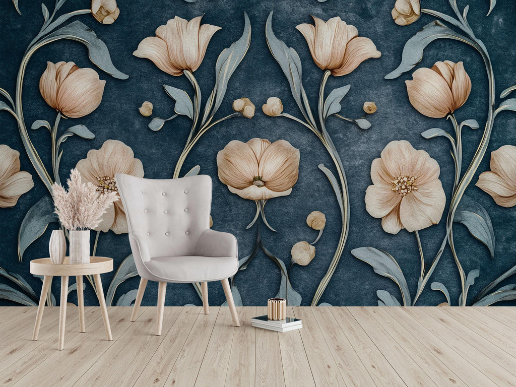 3D Floral Wallpaper – Elegant Raised Flower Wall Mural With Soft Pastel Blooms – Stylish Modern Wall Decor For Bedroom, Living Room