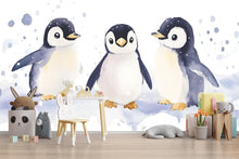 Load image into Gallery viewer, Watercolor Penguin Wall Mural | Nursery Wall Art | Kids Room Wallpaper | Arctic Animal Wall Decor | Cute Baby Penguin Wall Decal Vn518