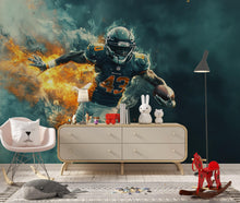 Load image into Gallery viewer, Football Player Wall Mural for Kids Room – Sports Theme Boys Room Decor – Dynamic Athlete Art Print – Removable Wallpaper Vn527