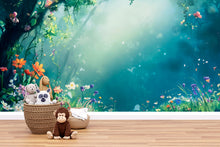 Load image into Gallery viewer, 3D Enchanted Forest Wallpaper Mural For Nursery – Whimsical Flowers And Magical Light – Baby Room Wall Art Or Gift For Baby Shower