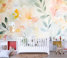 Load image into Gallery viewer, Watercolor Floral Wall Mural for Kids Room – Soft Pastel Flower Wallpaper, Removable Nursery Art Vn559
