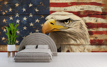 Load image into Gallery viewer, American Flag Wallpaper With Bald Eagle – Rustic USA Wall Mural – Patriotic Bedroom Wallpaper – Vintage Wood Plank Look – US Pride